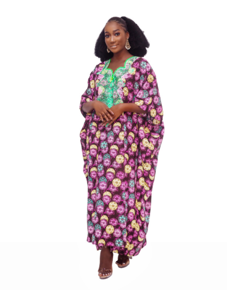 Embroidered Ankara Boubou in Pink and Yellow | URBAN AFRIQUE