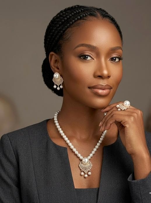 The Empress Filigree Pearl Collection women earring and necklace