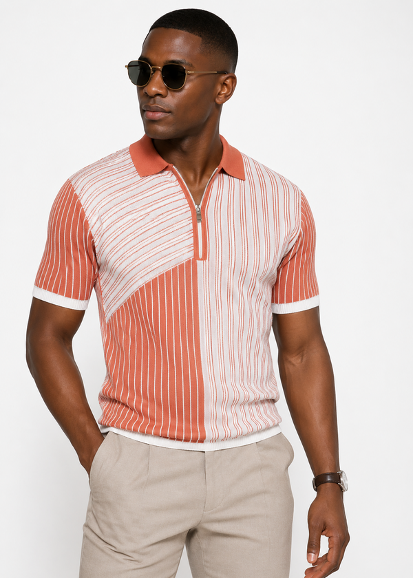 Urban Afrique Mens Warm Orange Stripes Polo Shirts