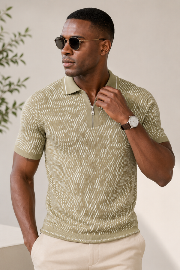 Urban Afrique Mens Olive Green Stripes Polo Shirts