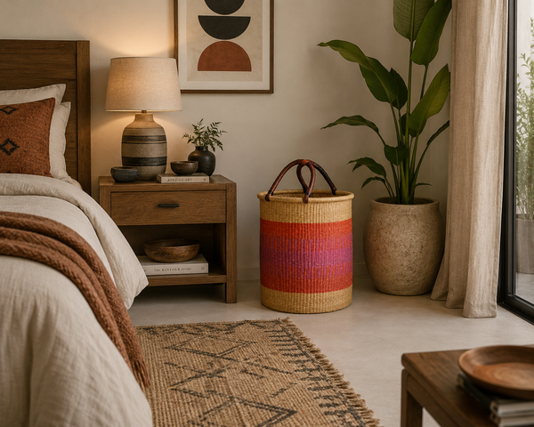 Urban Afrique African Handwoven Laundry Basket Hamper Modern Laundry Hamper Baskets Tall for Living Room