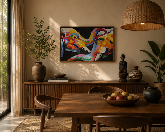 Urban Afrique African Painting Two Elephants Acrylic Painting, decor for house paintings, Landscape 48 x 36 cm