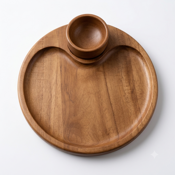 Urban Afrique Plate With Sauce Bowl African Wooden Plates & Sauce Bowl