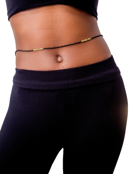 African Glass Waist Beads Black And Gold | UrbanAfriqueClothes | URBAN AFRIQUE