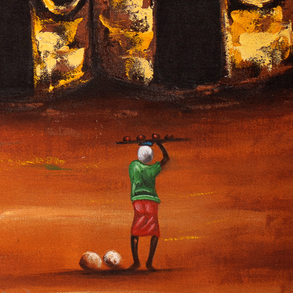 African Painting - A Village Scene in Ghana - URBAN AFRIQUE