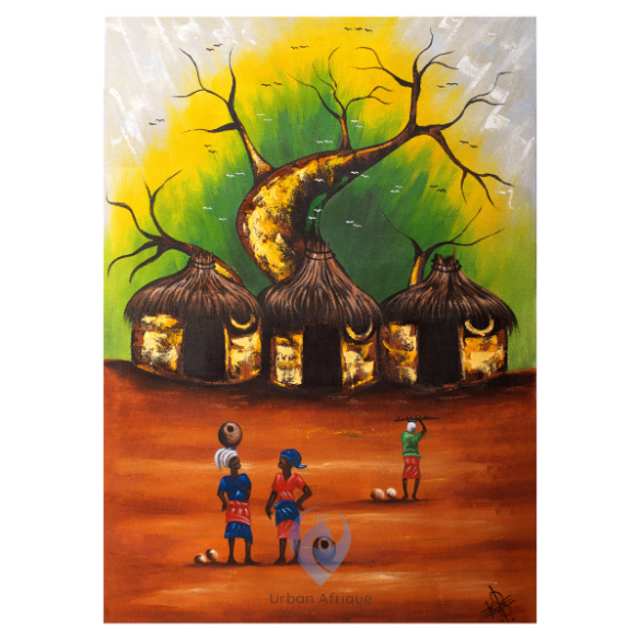 African Painting - A Village Scene in Ghana | TDeco | URBAN AFRIQUE